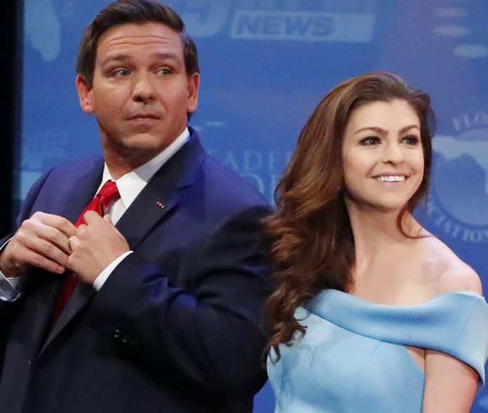 Image of a prominent government official, Casey DeSantis with her husband